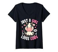 Womens Just A Girl Who Loves Cows Farmer Cattle V-Neck T-Shirt