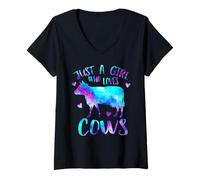 Women's Just a Girl Who Loves Cows Galaxy Space Cute Cow Farmer V-Neck T-Shirt