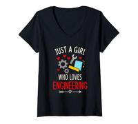 Women's Just A Girl Who Loves Engineering Female Engineer STEM V-Neck T-Shirt