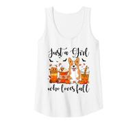 Womens Just A Girl Who Loves Fall Corgi Dog Pumpkin Cozy Autumn Tank Top