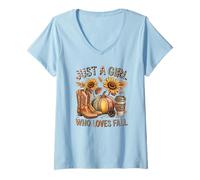 Womens Just a Girl Who Loves Fall Season Autumn Design Men Women V-Neck T-Shirt