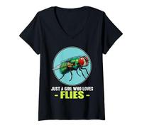 Womens Just a Girl who Loves Flies Fly V-Neck T-Shirt