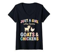 Women's Just A Girl Who Loves Goats Chickens Patchwork V-Neck T-Shirt