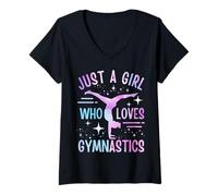 Womens Just A Girl Who Loves Gymnastics Gymnast Gymnastics Girls V-Neck T-Shirt