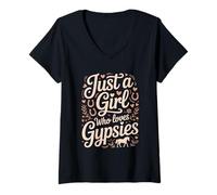 Womens Just A Girl Who Loves Gypsies Gypsy Vanner Tinker Horse V-Neck T-Shirt