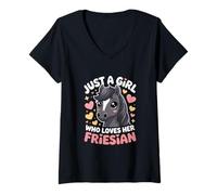 Womens Just A Girl Who Loves Her Friesian Horse V-Neck T-Shirt
