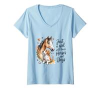 Womens Just A Girl Who Loves Horses and Dogs Horseback Riding V-Neck T-Shirt