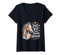 Womens Just A Girl Who Loves Horses Horseback Riding V-Neck T-Shirt