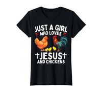 Womens Just A Girl Who Loves Jesus and Chickens Christian Farm Value Graphic T-Shirt