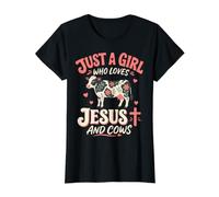 Women's Just A Girl Who Loves Jesus and Cows Christian Cow Lover Value Graphic T-Shirt