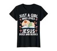Womens Just A Girl Who Loves Jesus Dogs Books Christian Reader Value Graphic T-Shirt