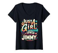Womens Just A Girl who loves JIMMY T-Shirt Cute JIMMY V-Neck T-Shirt