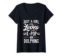 Womens Just A Girl Who Loves K-Pop And Dolphins Gift Women V-Neck T-Shirt
