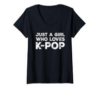 Womens Just A Girl Who Loves K-Pop, Music Lover V-Neck T-Shirt