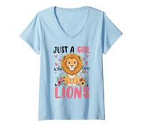 Womens Just a Girl Who Loves Lions V-Neck T-Shirt