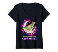 Womens Just A Girl Who Loves Luna Moths Cute Galaxy Butterfly Lover V-Neck T-Shirt