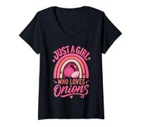 Women's Just A Girl Who Loves Onions Funny Onion Lover Boho Rainbow V-Neck T-Shirt