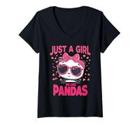 Womens Just a Girl Who Loves Pandas Cute Baby Panda Lover V-Neck T-Shirt