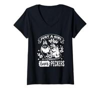 Womens Just A Girl Who Loves Peckers Funny Farm Life V-Neck T-Shirt