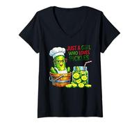 Women's Just A Girl Who Loves Pickles Cute Chef Art V-Neck T-Shirt