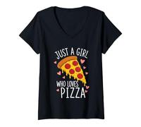 Women's Just a Girl Who Loves Pizza Food Lover V-Neck T-Shirt