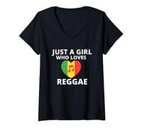 Womens Just A Girl Who Loves Reggae Music Rastafari Rasta V-Neck T-Shirt