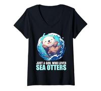 Womens Just a Girl who Loves Sea Otters. Sea Otters Sea Otter V-Neck T-Shirt