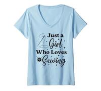 Womens Just A Girl Who Loves Sewing Quilter Quilting V-Neck T-Shirt