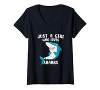 Womens Just A Girl Who Loves Sharks V-Neck T-Shirt