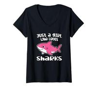 Womens Just A Girl Who Loves Sharks V-Neck T-Shirt