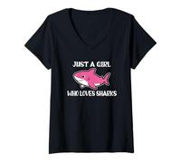 Womens Just A Girl Who Loves Sharks V-Neck T-Shirt