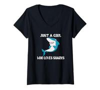 Womens Just A Girl Who Loves Sharks V-Neck T-Shirt