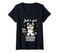 Women's Just A Girl Who Loves Siberian Huskies V-Neck T-Shirt