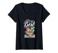 Women's Just A Girl Who Loves Sloths Funny Sloth V-Neck T-Shirt