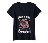 Womens Just A Girl Who Loves Snakes Women Snake Lover V-Neck T-Shirt