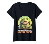 Womens Just a Girl who Loves Snapping Turtles. Snapping Turtle V-Neck T-Shirt