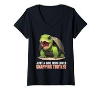 Womens Just a Girl who Loves Snapping Turtles. Snapping Turtle V-Neck T-Shirt