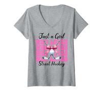 Womens Just A Girl Who Loves Street Hockey Coquette Bow V-Neck T-Shirt