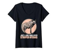 Womens Just a Girl who Loves Striped Hyenas Striped Hyena V-Neck T-Shirt