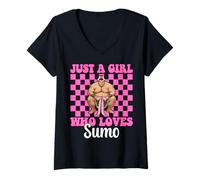 Womens Just A Girl Who Loves Sumo Wrestling Sumo Wrestler Japanese V-Neck T-Shirt