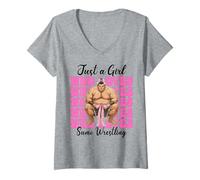 Womens Just A Girl Who Loves Sumo Wrestling Sumo Wrestler Japanese V-Neck T-Shirt
