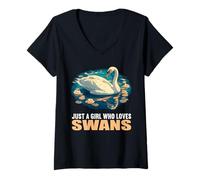 Womens Just a Girl who Loves Swans. Swans Swan V-Neck T-Shirt