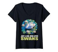 Womens Just a Girl who Loves Swans. Swans Swan V-Neck T-Shirt