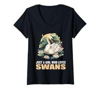 Womens Just a Girl who Loves Swans. Swans Swan V-Neck T-Shirt