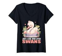 Womens Just a Girl who Loves Swans. Swans Swan V-Neck T-Shirt