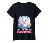 Womens Just a Girl who Loves Swans. Swans Swan V-Neck T-Shirt