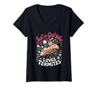 Women's Just a Girl Who Loves Termites Pest Control Insect V-Neck T-Shirt