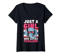 Womens Just A Girl Who Loves Thailand Elephant V-Neck T-Shirt