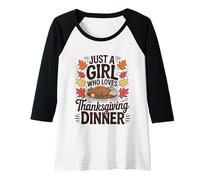 Womens Just A Girl Who Loves Thanksgiving Dinner Autumn Raglan Baseball Tee