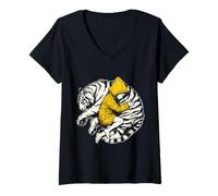 Womens Just a Girl Who Loves Tigers Cute Girl and Tiger Hug V-Neck T-Shirt